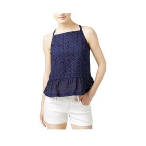 Maison Jules Blue Eyelet Peplum Blouse‎ Siz…